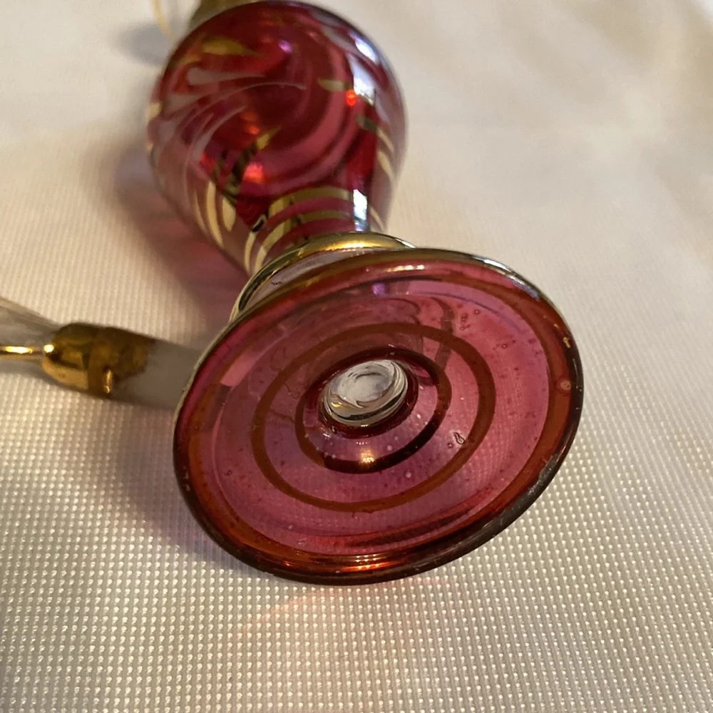 Vintage blown glass perfume bottle raspberry and gold - Picture 8 of 10